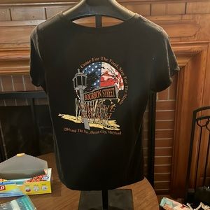 Destination Tshirt Ocean City, MD Bourbon Street on the beach, black v neck